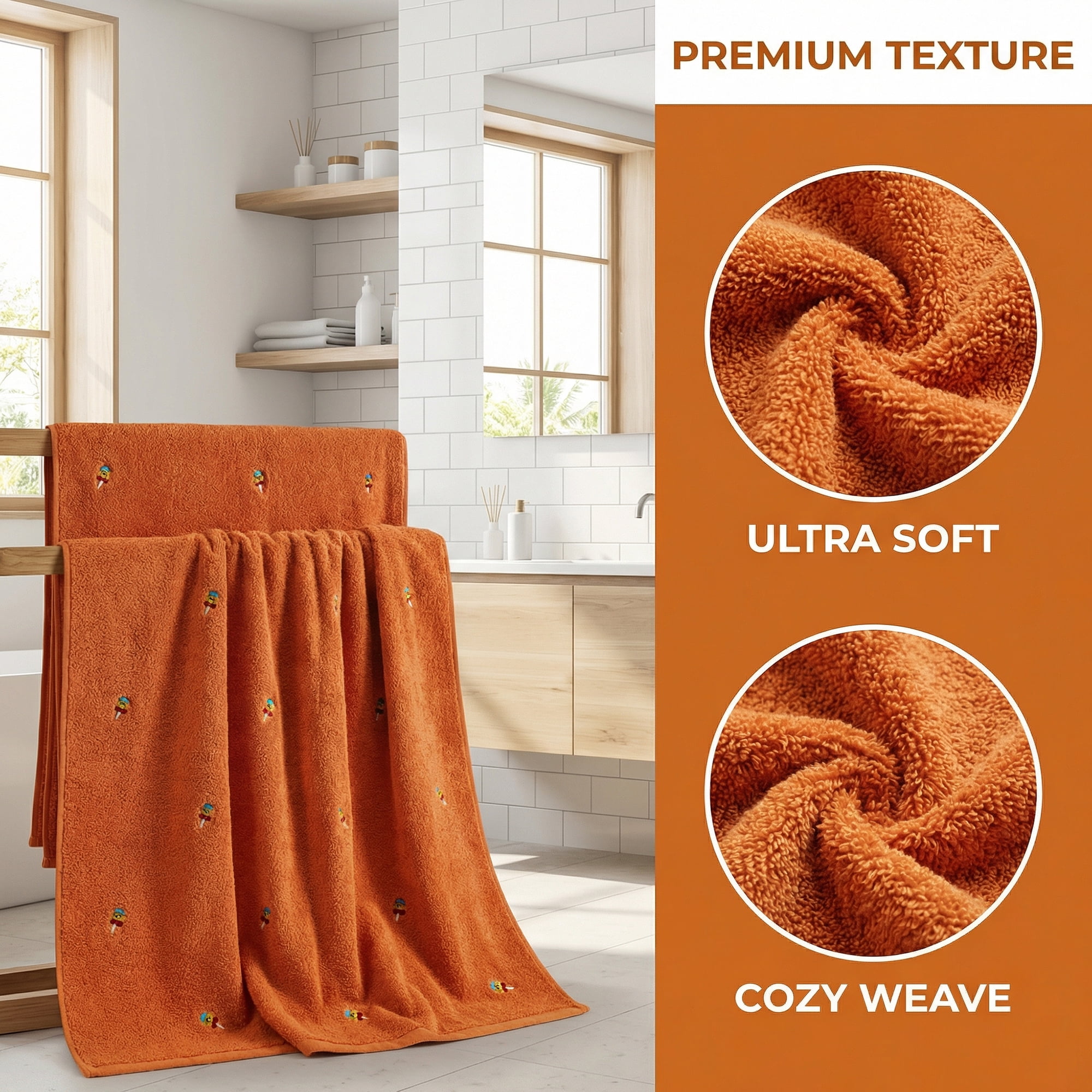 Unique Bargains Soft Absorbent Bath Towel 2 Pack Orange 55"x28"