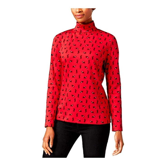 Karen Scott Women’s Petite Printed Short-Sleeve Blouse Pullover Shirt Tops, Red Amore, Large Petite