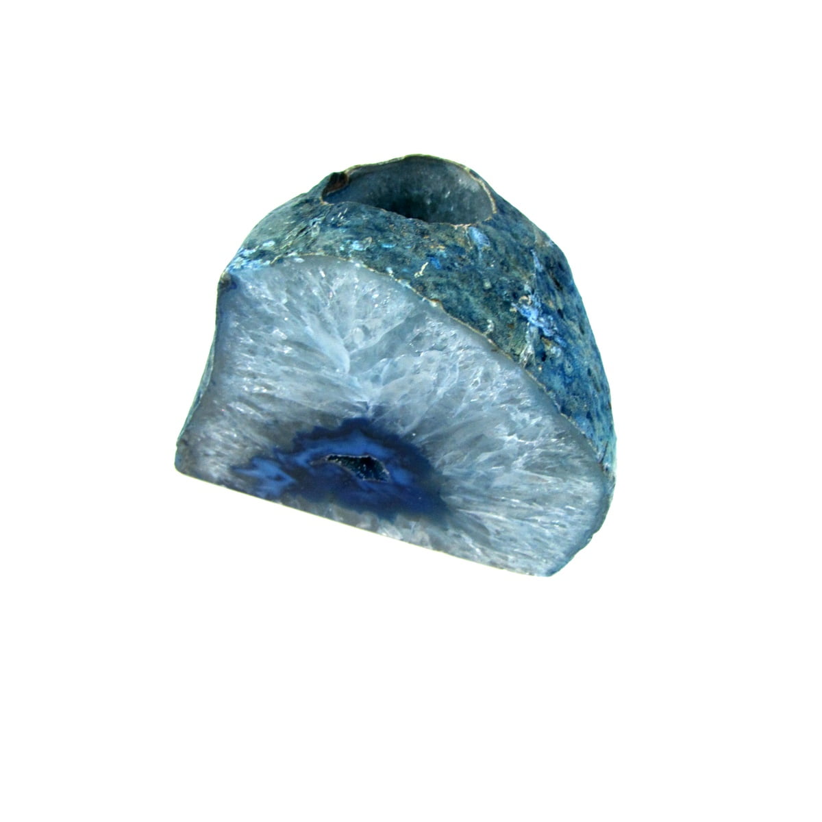 Blue Agate Reiki Stone Candle Holder Chakra Heal Negative Energy Balance Geode 