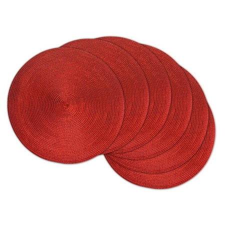 Set of 6 Metallic Red Contemporary Designed Decorative Round Placemats
