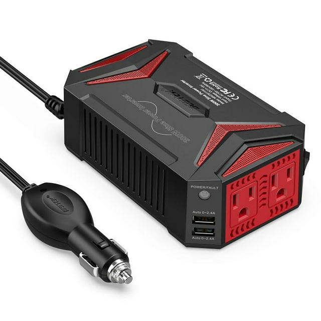 BESTEK 300W 4.2A Dual Smart USB Pure Sine Wave Power Inverter for Car DC 12V to AC 110V Car Power Inverter Ports Car Adapter