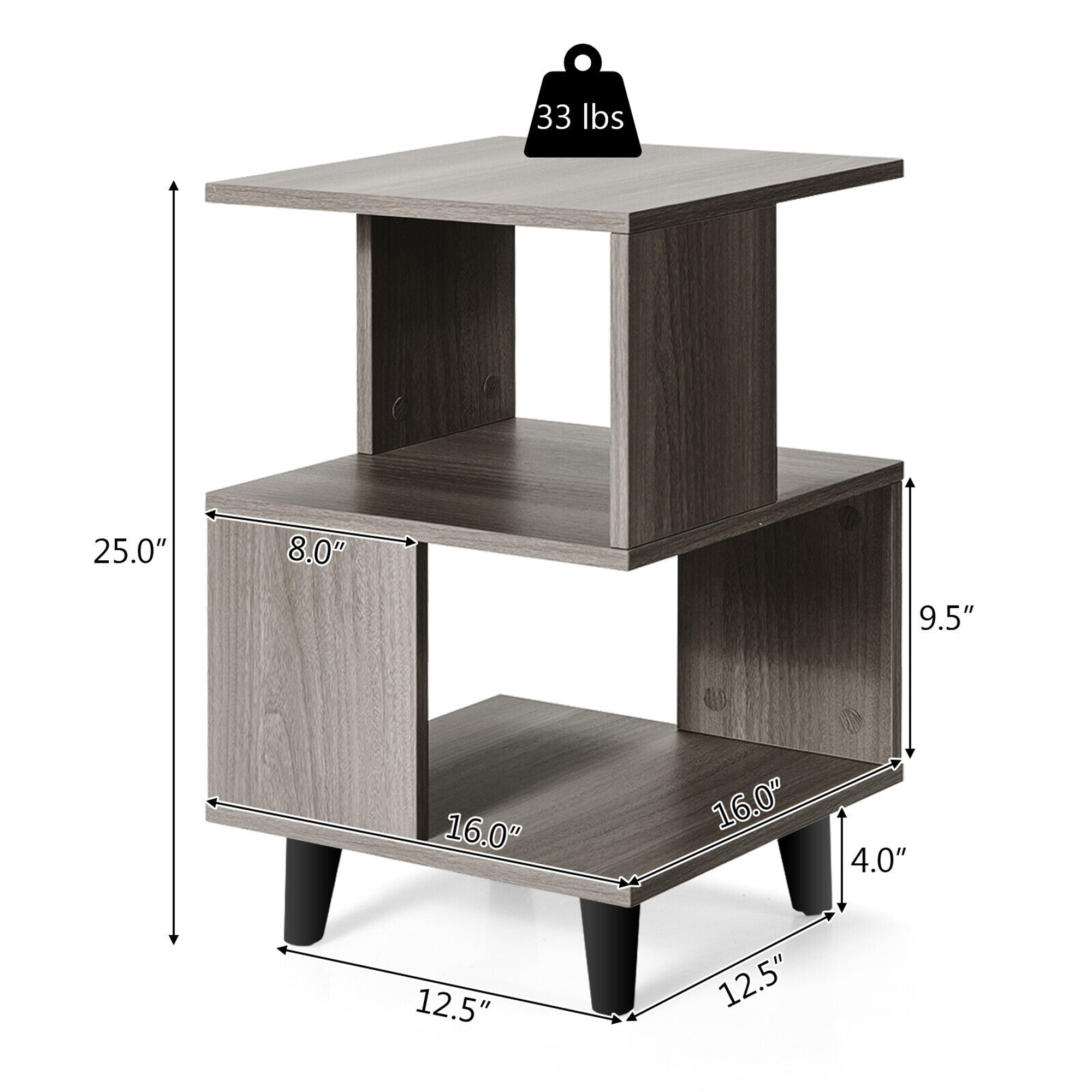 Gymax 2 PCS Nightstand Set Modern Side End Table Storage Shelf Grey
