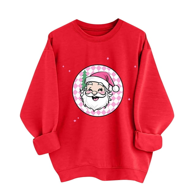 LckLvx Chandails de Noël pour Femmes à Col Rond à Manches Longues Hauts Graphiques du Père Noël Xmas Blouses Tendance d'Entraînement Quotidiennes