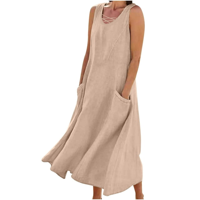 fatyb Robes Maxi d'Été pour Femmes avec Poches, Col en V Croisé, Sans Manches, Robes Décontractées pour Femmes