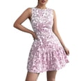 thumbnail image 2 of Ailaofu Women's Boho Floral Mini Dress Elegant Ruffle Crew Neck Going Out Dress Vacation Outfits, 2 of 5