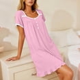 thumbnail image 3 of Pajamas for Women’s Square Collar Sleep Dress Short Sleeve Button Nightgown with Pocket Loose Ruffle Hem Casual Home Midi Night Dress Pinks XXL, 3 of 6