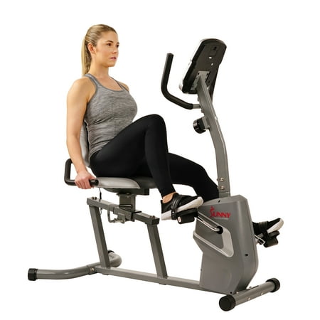 Sunny Health & Fitness Stationary Recumbent Exercise Bike Machine for Home Cardio Training w/Pulse Sensor, LCD Monitor, SF-RB4806