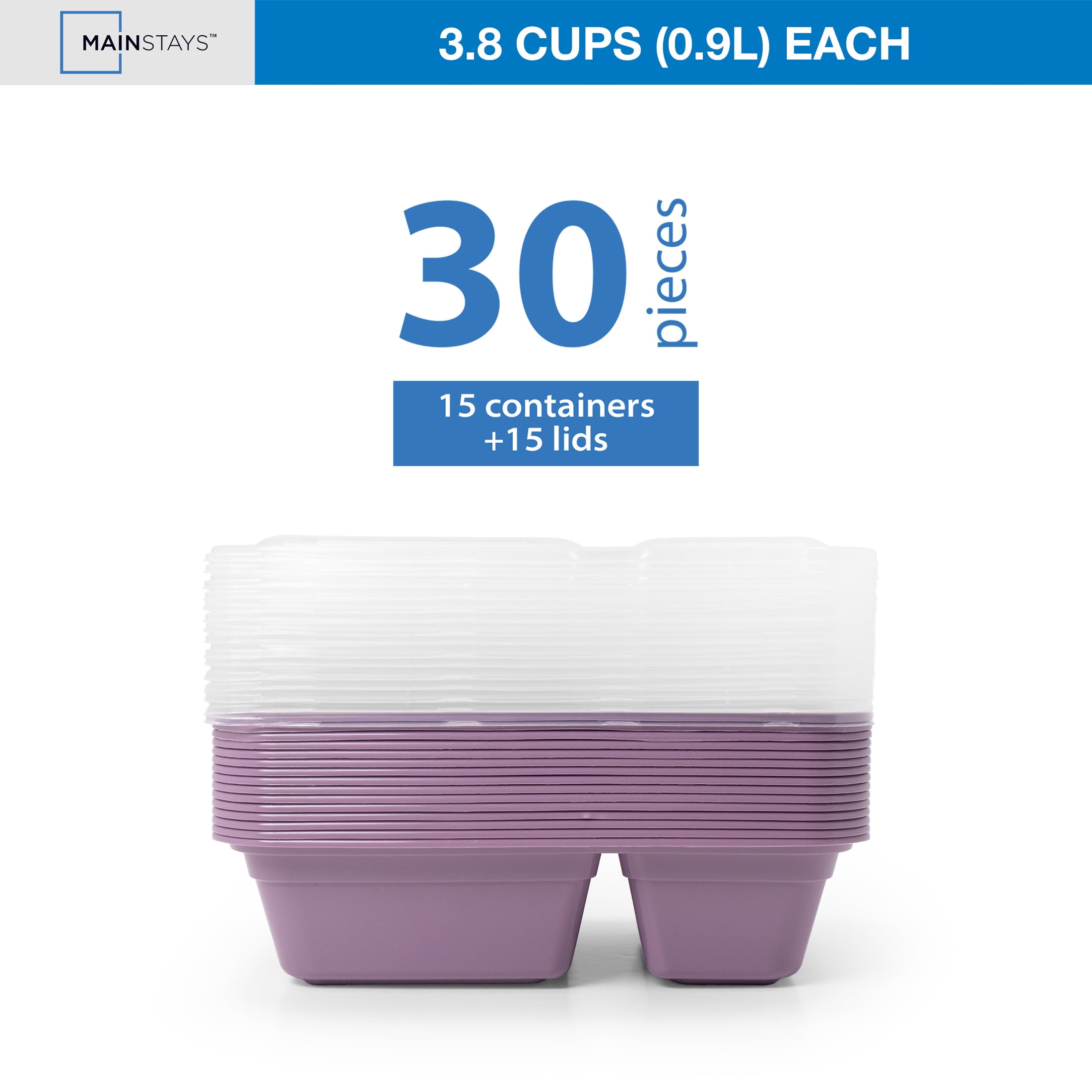 Mainstays 15-Pack 2-Compartment BPA-Free Meal Prep Food Storage Containers, Lilac Bloom