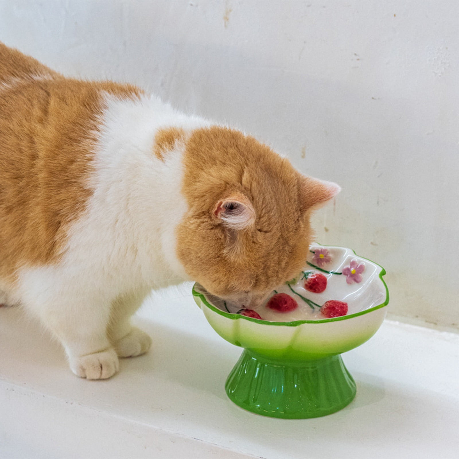 Green Green Strawberry Ceramic Pet Bowl Slow Feeder Elevated Design Anti Knock Over For Cats Dogs