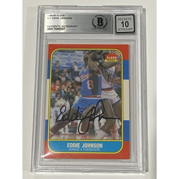 Eddie Johnson Signed 1986 Fleer #51 RC Rookie BAS 10 Auto Beckett Kings