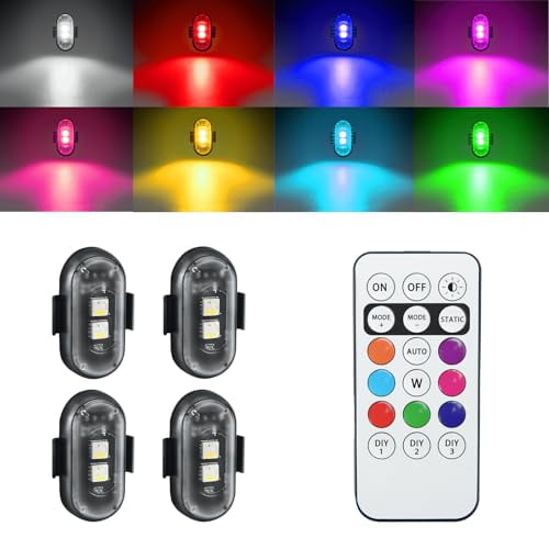 Wireless Led Strobe Lights with Remote,Anti-Collision Light USB Charging High Brightness Led Lights Warning Lights for Cars Drone Aircraft Motorcycle Bike Halloween Decoration(4 Pcs)