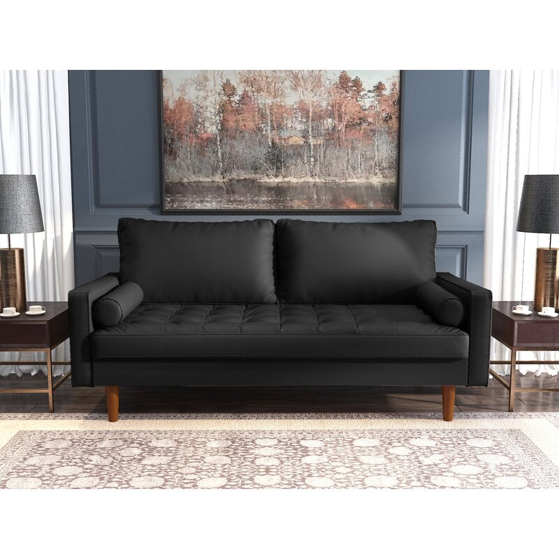 Uspridefurniture Selzer 58.5'' Vegan Leather Square Arm Loveseat -Black, Removable Back Cushions