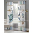 thumbnail image 4 of Ocean Turtle Sheer Curtains 96 Inch Length 2 Panels Set for Living Room/Bedroom, Coastal Blue Starfish Shell Conch Wood Grain Curtain Sheers Drapes Rod Pocket Curtains Window Treatment 52''x96''x2, 4 of 7