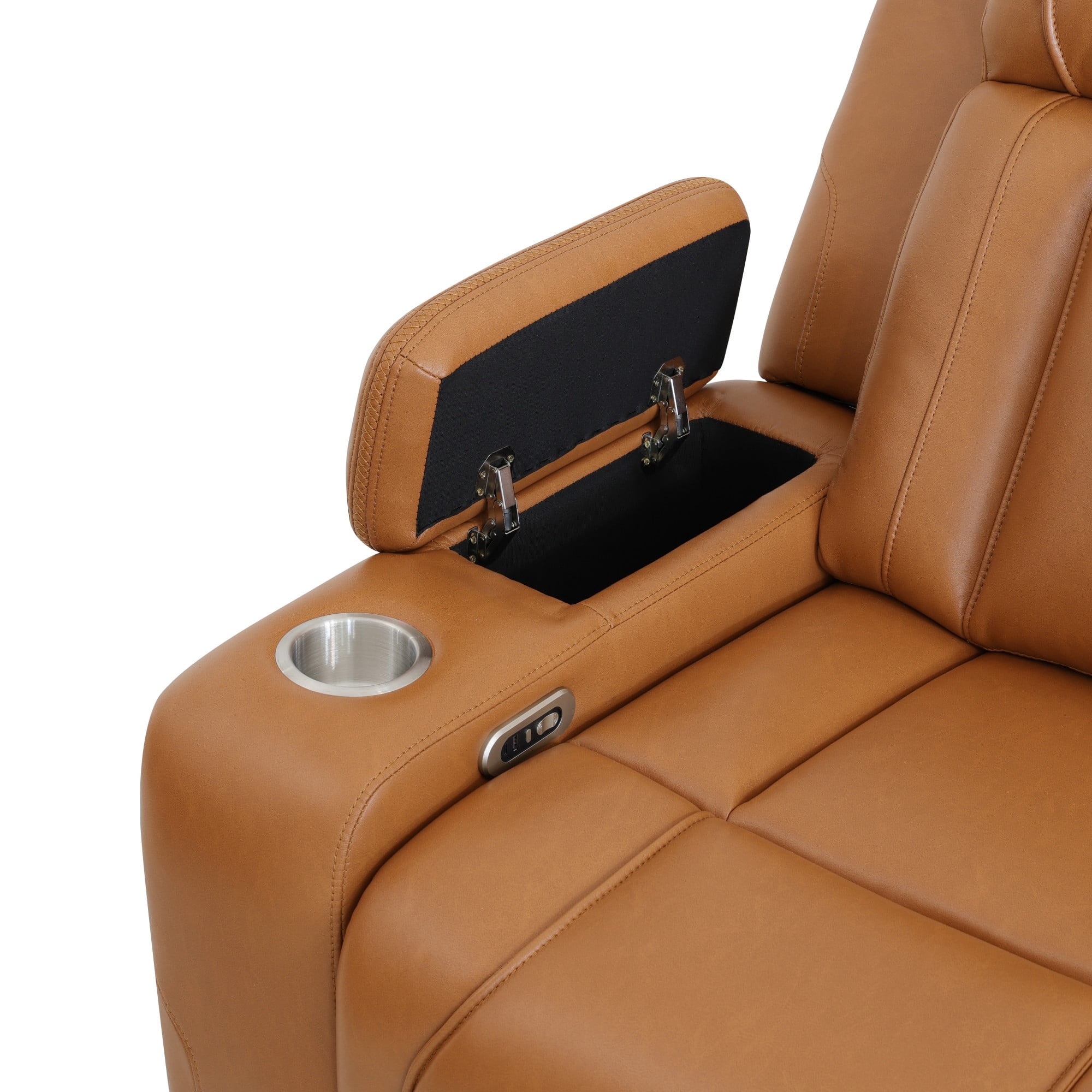 Gewnee 3‑Seater Power Recliner Sofa, Air Leather, USB & Type‑C Wireless Charging, Armrest Storage, Flip‑Up Tea Table, LED Light, Home Theater Seating for Living Room，Orange Yellow