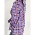 thumbnail image 6 of Womens Button Down Flannel Shirts Long Sleeve Plaid Shackets Business Casual Blouse Top Purple XL, 6 of 7