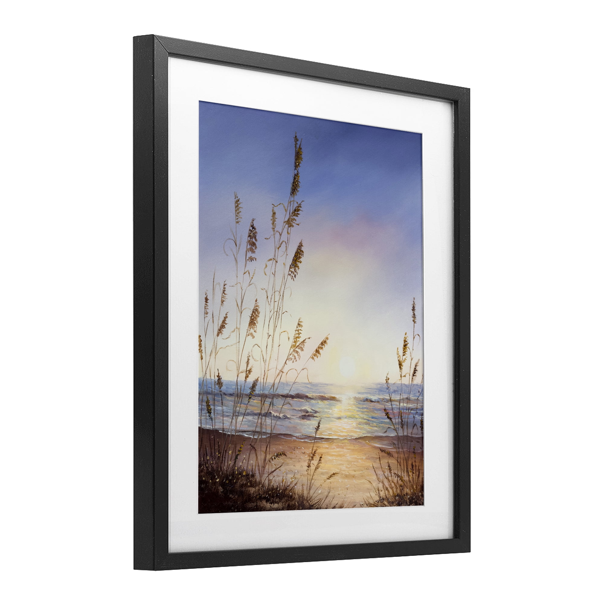 Seascape with Sunlit Grasses Black Framed Print Under Glass, design by Michelle Faber