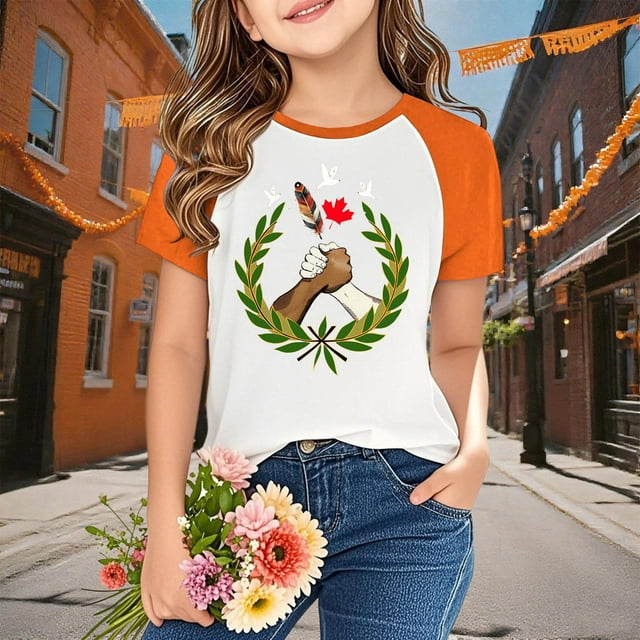 YUNAFFT T-shirt Garçons & Filles Orange Imprimé Festival Manches Raglan Décontracté Manches Courtes Design Graphique Ludique Vacances