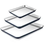HONGBAKE Stainless Steel Baking Sheet Set of 3, Non Toxic Uncoated Cookie Sheets for Baking, Heavy Duty Baking Sheet Pans for Oven & Toaster, 9/12/16 Inch, Blue
