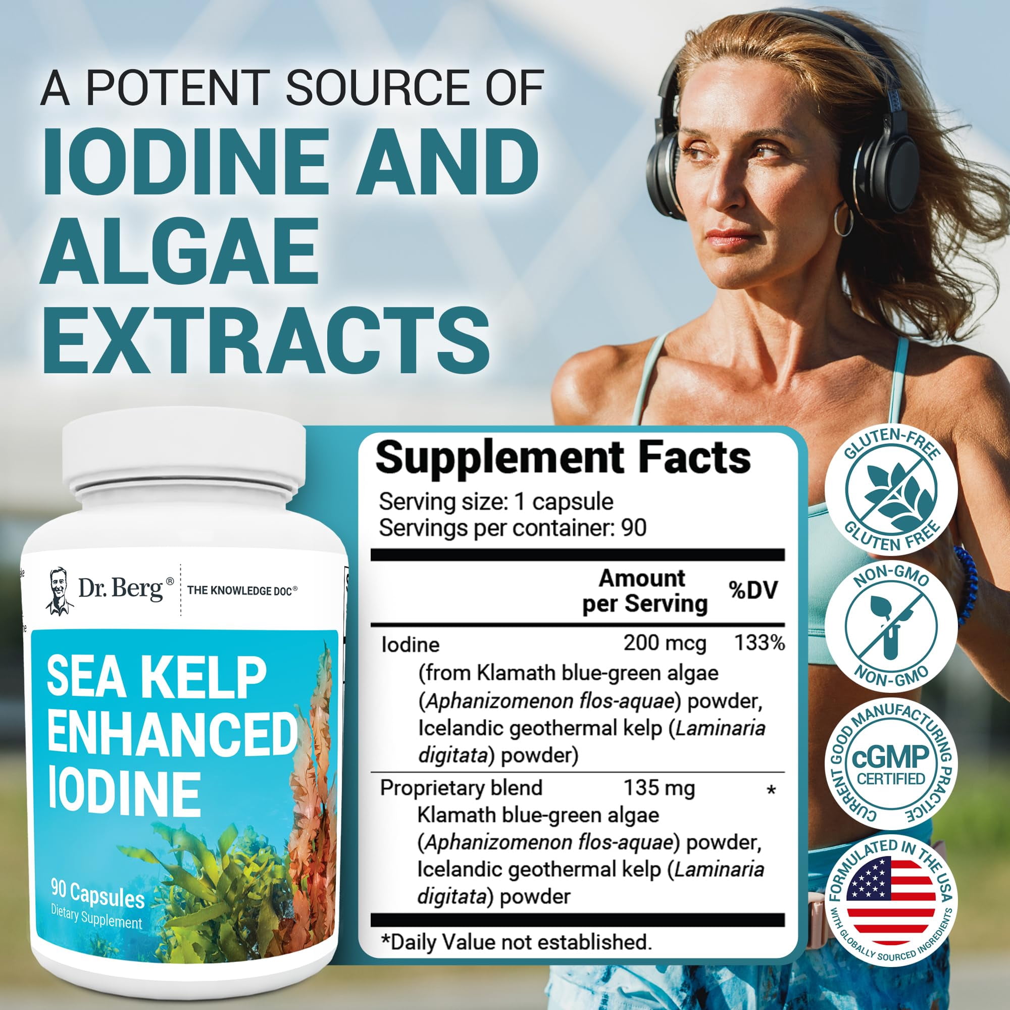 Dr. Berg Sea Kelp Enhanced Iodine Supplement , 90 Capsules