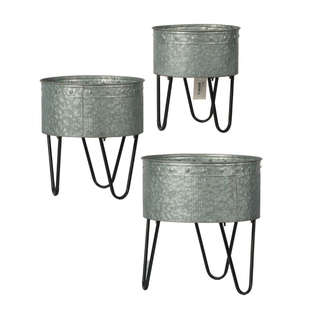 Set of 3 Silver and Black Industrial Style Galvanized Tubs 15.75