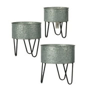 CC Home Furnishings Set of 3 Silver and Black Industrial Style Galvanized Tubs 15.75"