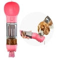 thumbnail image 1 of Botella de agua portátil para perros 4 en 1 con almacenamiento de alimentos, dispensador de bolsas para excrementos y cuchara, tamaño 300 ml, color rosa, 1 of 5