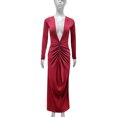 thumbnail image 5 of Reversible V Plunge Drape Maxi Dress (L, MaroonBrown), 5 of 6