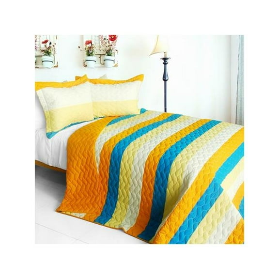 Beautiful As It Is - 3 Pieces Vermicelli-Quilted Patchwork Quilt Set  Full & Queen Size - Yellow