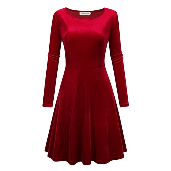 Yesfashion Velvet Dresses for Women's Elegant Crew Neck 3/4 Sleeve Casual Work Pleated A Line Midi Dress