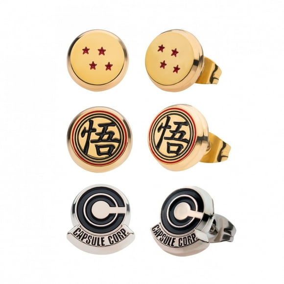 Dragon Ball Z Symboles Ensemble de 3 Boucles d'Oreilles Clous