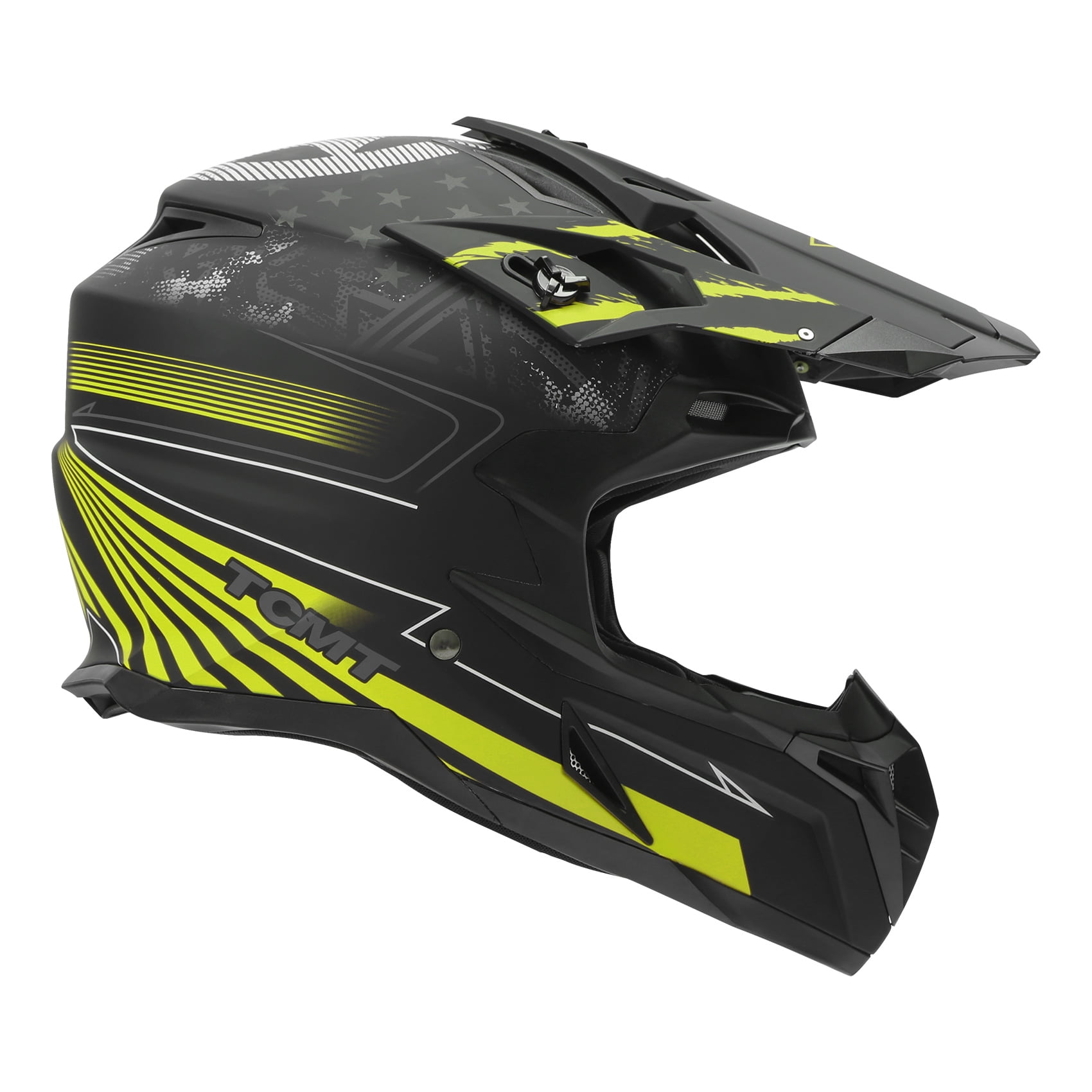 TCMT DOT Dirt Bike Helmet Full Face Adult Motorcross Helmet for Atv Offroad Street Dirt Bike Black Green Star XL Size