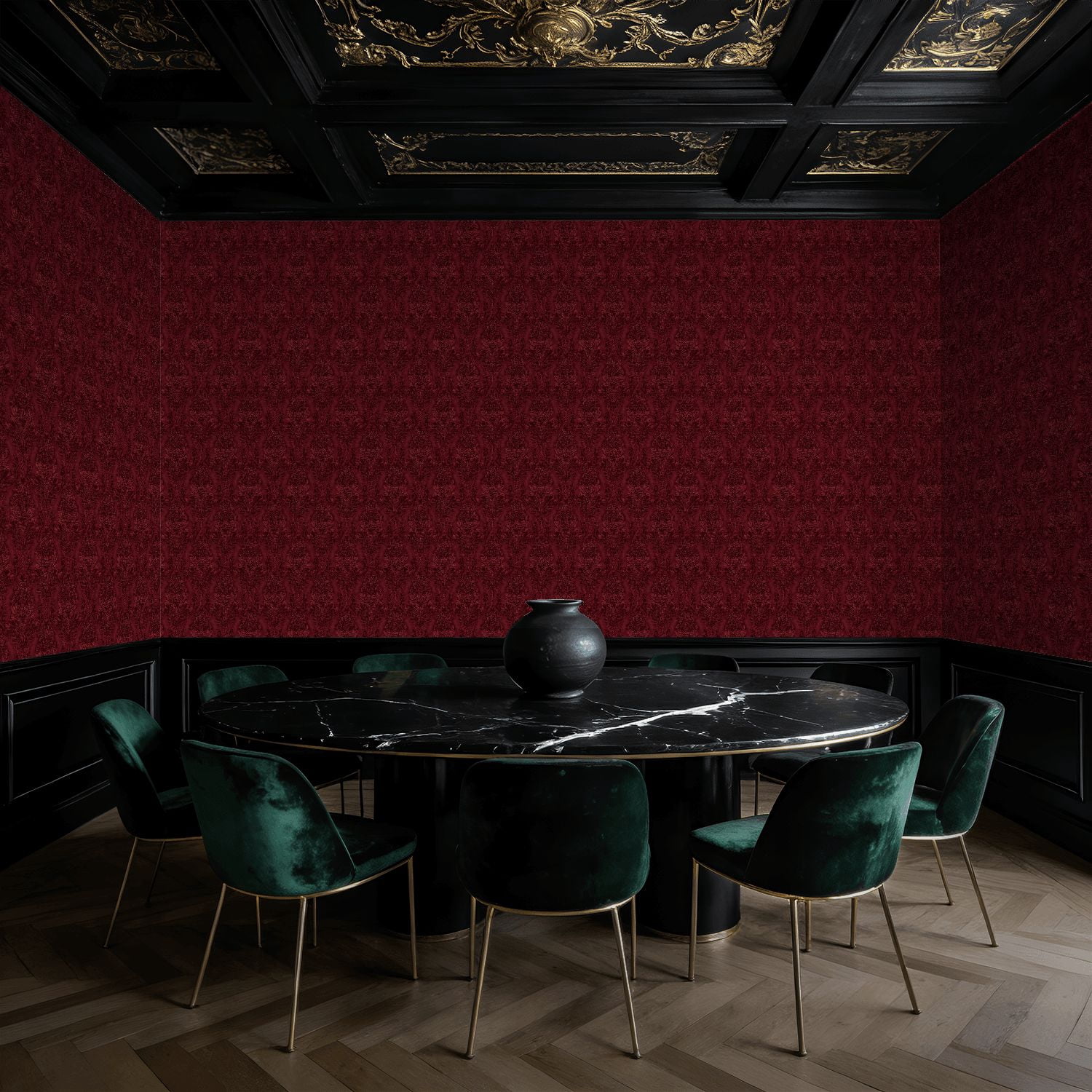 Peel and Stick Wallpaper Baroque Elegant Burgundy Damask Vintage Floral Design Wall Mural 23.6in x 9.8ft Self Adhesive Removable Wall Paper Renter Friendly Wallpaper for Nursery Bedroom Cabinets