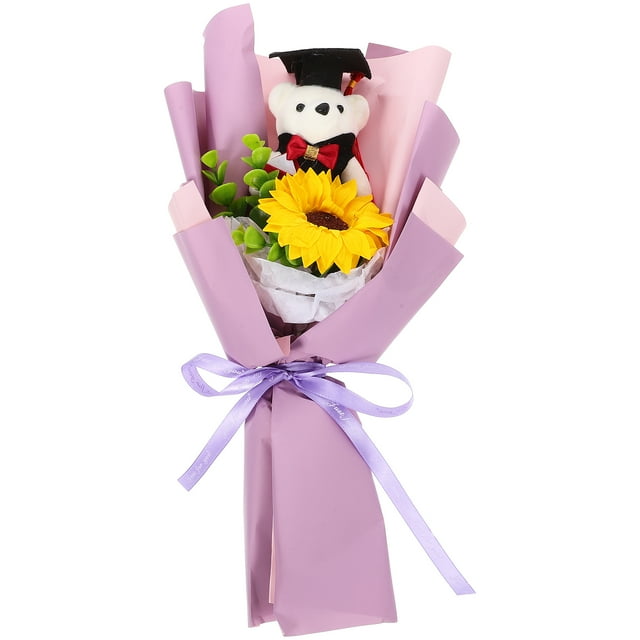 KAKOWELY Ramo floral de oso de graduación, ramo decorativo para fiesta de graduación, accesorio para fotos de regalo