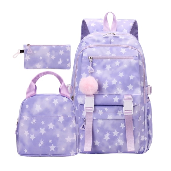 Kids Backpack for School Girls, Waterproof Backpack w/Lunch Box | 3Pcs Lightweight Girls Bookbag w/ Lunch box & Pencil Pouch Combo Cute Backpack for Elementary Middle School Teen