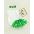 thumbnail image 4 of Baby Girls Flying Short Sleeve Letter Print Romper + Glitter Polka Dot Tutu Skirt + Headband Outfits Set, 4 of 9