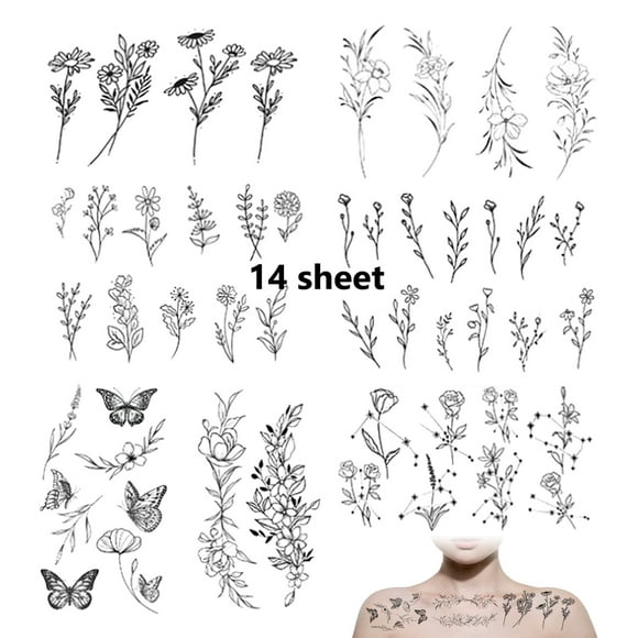 3D Tattoos, Custom Tattoos For Women And Kids, Waterproof Temporary Tattoos, Temporary Tattoos Set, Small Flower Tattoos For Face, Neck, Arms, Feet, Safe Ink Fake Tattoos,