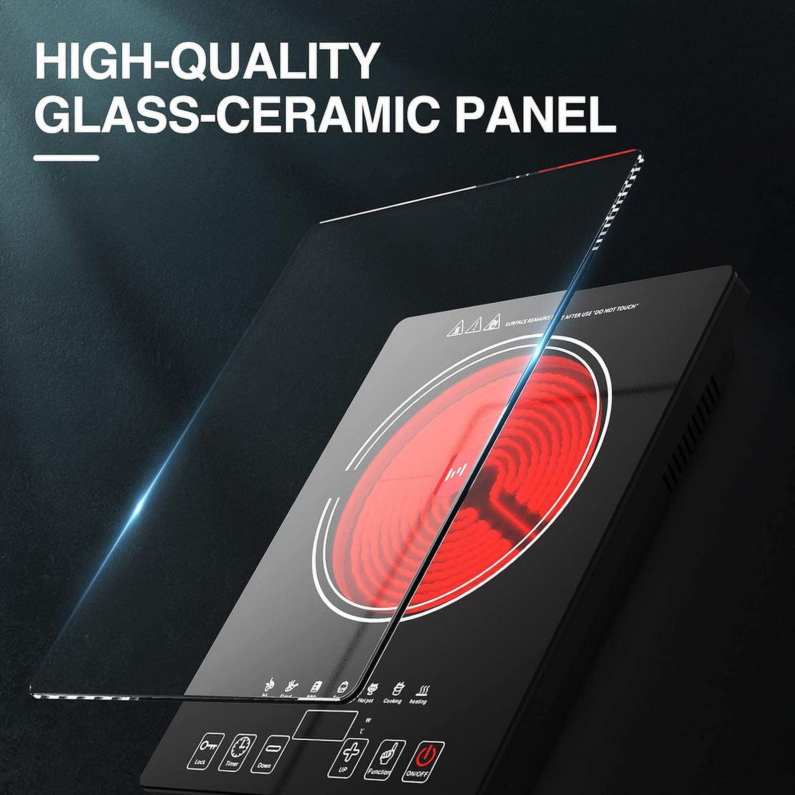 VBGK Electric Cooktop, 1800W Portable Single Burner Ceramic Stove with LED Touch Screen, 8 Power & Temp Levels, Timer for Home, Dorm or RV Kitchen Use