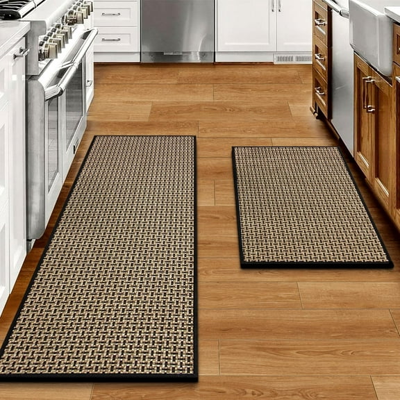 Kitchen Rugs and Mats Non Skid Washable Set of 2 PCS, Absorbent Runner Rugs for Kitchen, Front of Sink, Kitchen Mats for Floor, 17.3"x 47" 17.3"x 29" (Black)