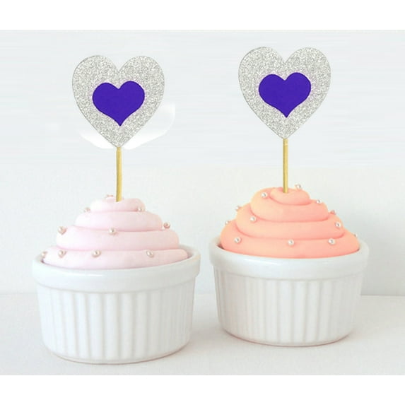 Darling Souvenir, Glitter Heart Cupcake Toppers, Wedding - Birthday Party Dessert Decorations - Pack Of 20