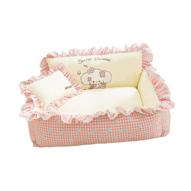 Sofá cama para perros y gatos, transpirable, antideslizante, para todas las estaciones, para perros pequeños. M rosa a cuadros