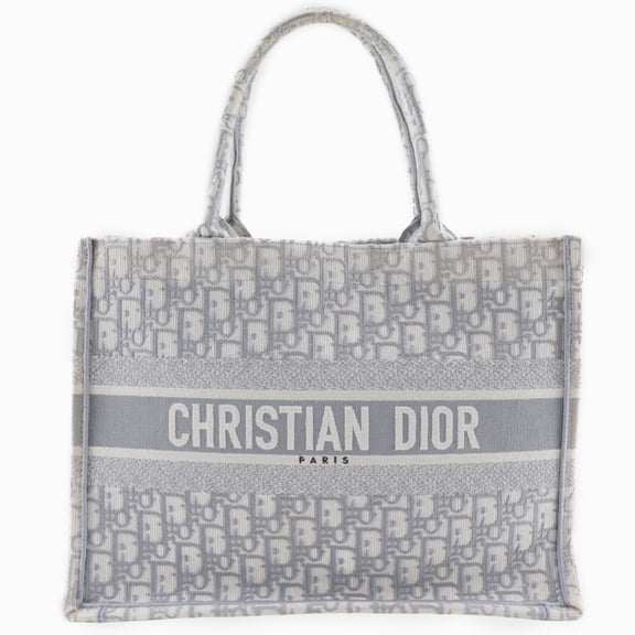Pre-Owned Christian Dior Book Tote Medium Bag, Oblique Embroidery, Cotton, Made in... (Good)