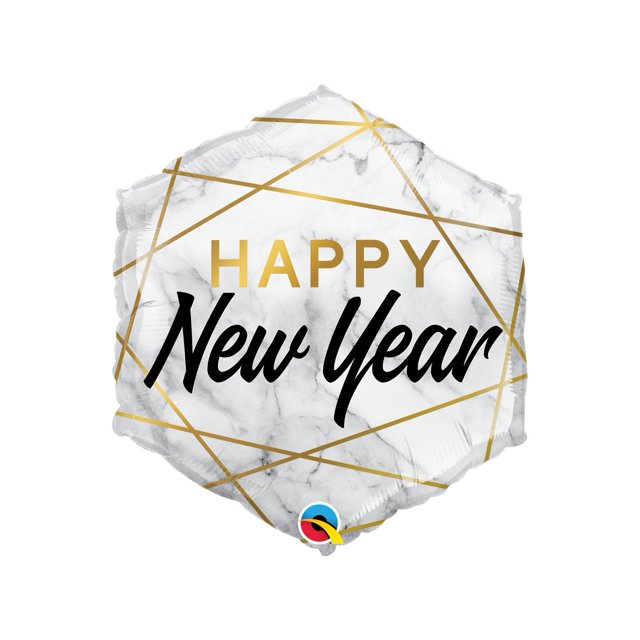Qualatex - Globo de Aluminio Diseño Hexágono Marble Año Nuevo (Plateado, Dorado, Negro)