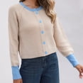 thumbnail image 6 of VISALY Cropped Cardigan Crewneck Cardigan Womens Cropped Cardigan Sweaters Button Down Open Front Long Sleeve Fall Trendy Color Block Knit Coats Office Cardigans Winter Cardigan Beige L, 6 of 9