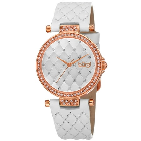 Swarovski White Leather - Burgi Women's Swarovski Crystals Quartz Quilted-Design Leather White Strap Watch