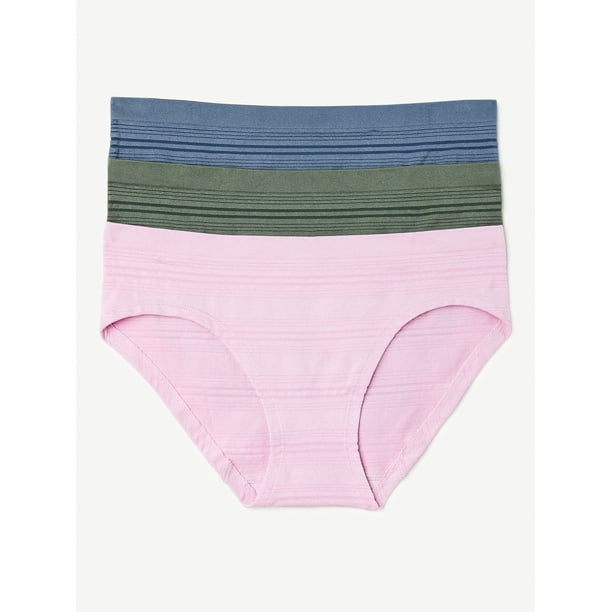 Joyspun Women's Seamless Sheer Stripe Hipster Panties, 3Pack, Sizes S to 3XL