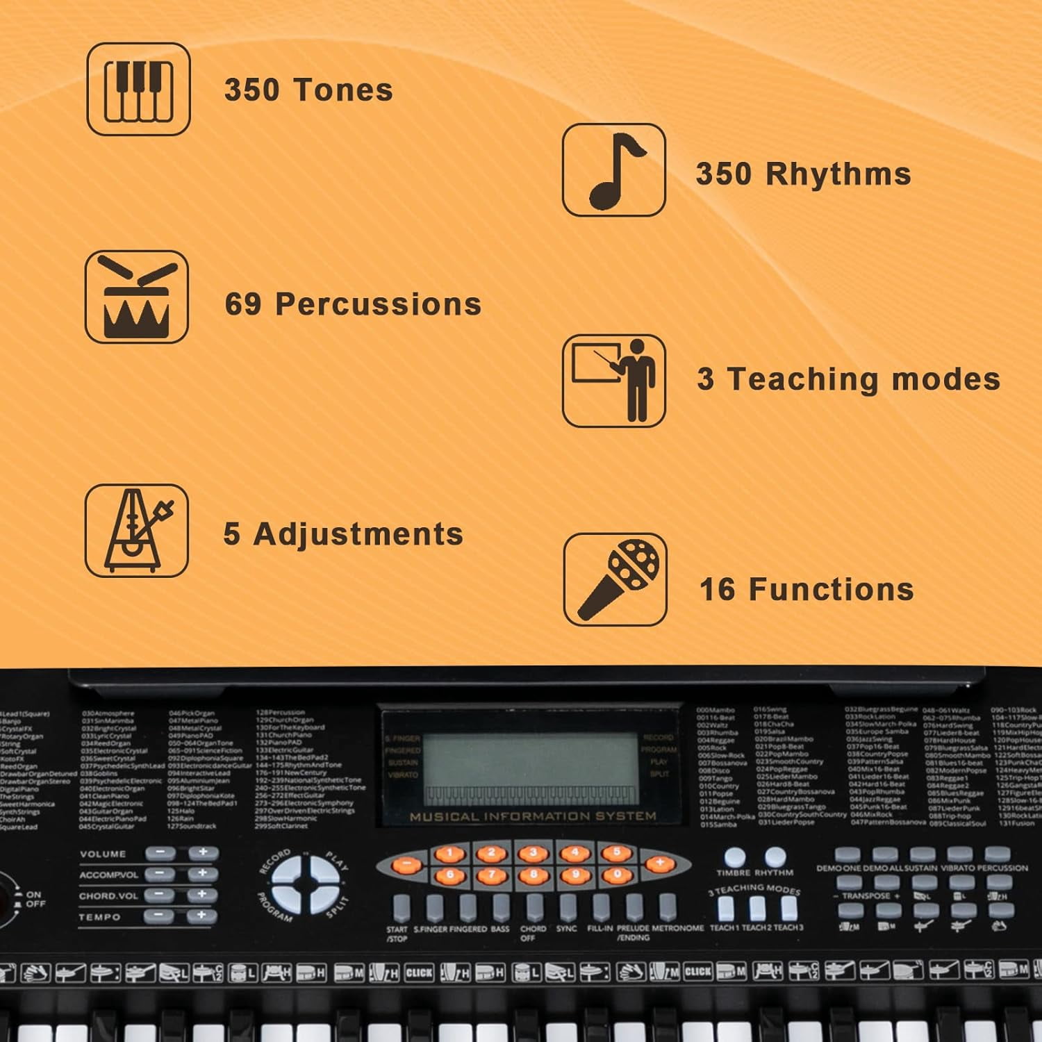 GLARRY 61-Key Portable Electronic Keyboard Piano set w/LCD Screen, Stand, Microphone, Headphones, Stand, Bench, Teaching Modes, Built-In Speakers