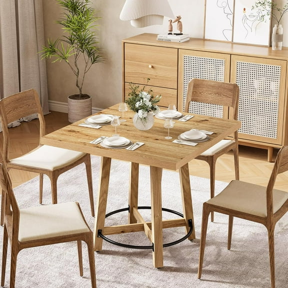 Tribesigns 31.5 Inch Square Dining Table with Round Metal Footrest for Small Space, Kitchen & Dining Room