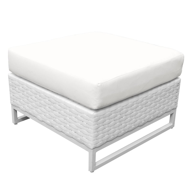 TK Classic Miami Wicker Patio Square Ottoman in White