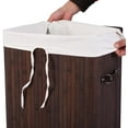 thumbnail image 6 of GOFLAME Bamboo Laundry Hamper Portable, Dirty Clothes Storage Basket with Lid and Removable Liner, Large Storage Clothes Bin with Handles, Suitable for Bedroom, Bathroom (Brown), 6 of 18
