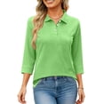 thumbnail image 5 of Womens V Neck 3/4 Sleeve Casual Polo Shirts Collared Button Down Summer Tops Basic Tennis Business T-Shirt Green L, 5 of 6
